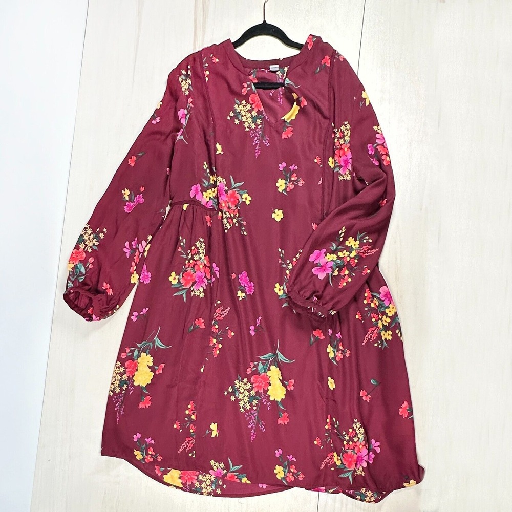 Old Navy Women's Size XXL Georgette Swing Dress Floral Print‎ Maroon Slip